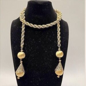 Vintage Monet Lariat BOOK PIECE 1961 Bolero Necklace Gold Tone Rope Chain Heavy